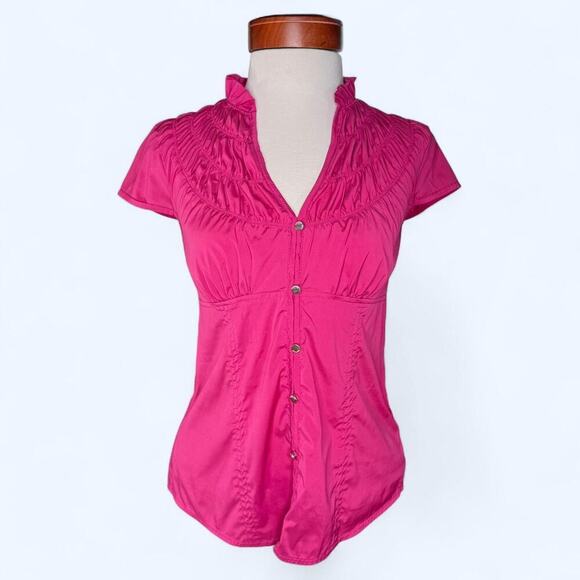 Y2K Express Design Studio Pink Ruched Ruffle Blouse - Size S - Academia Coquette - Picture 1 of 8